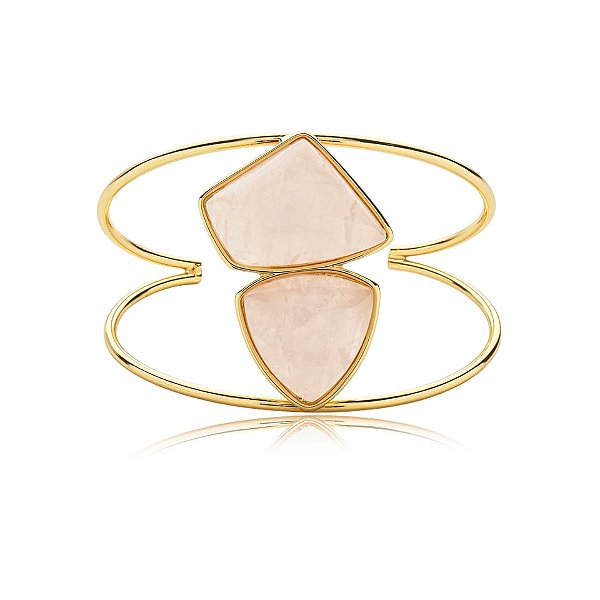 Bracelete pedra natural quartzo rosa ouro semijoia