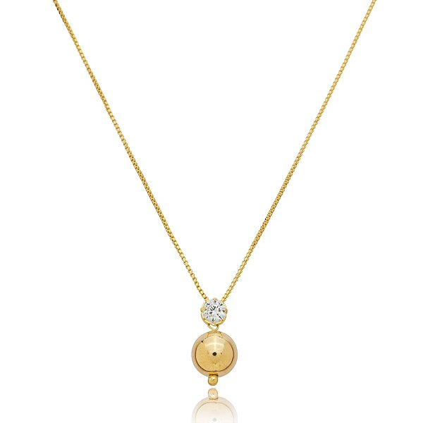 Colar esfera cristal ouro semijoia
