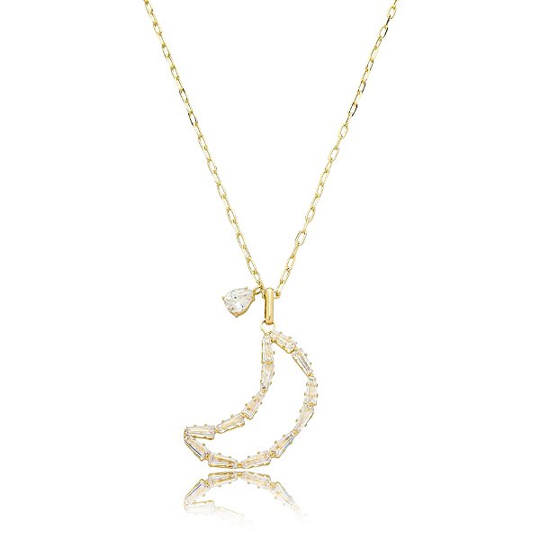 Colar corrente lua zircônia cristal ouro semijoia