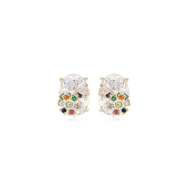 Brinco oval cristal ouro semijoia