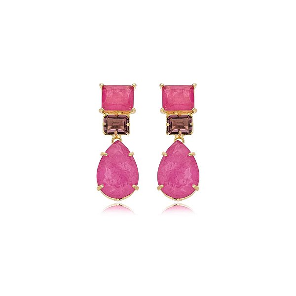 Brinco gota cristal fusion roxo ouro semijoia