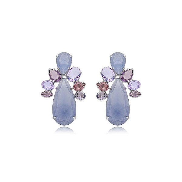 Brinco gota cristal lavanda ródio semijoia