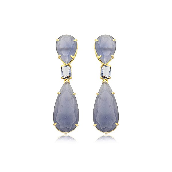 Brinco gota cristal lavanda ouro semijoia