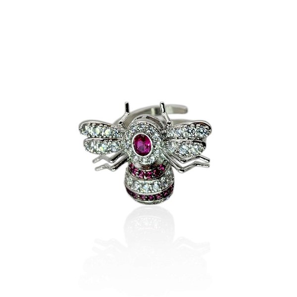 Anel ajustável Elaine Palma zircônia vespa zircônia pink ródio semijoia