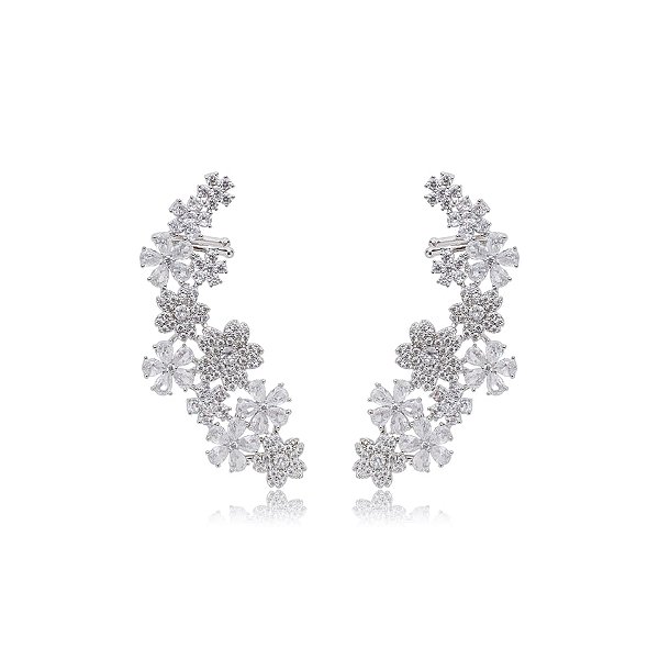 Brinco  ear cuff Elaine Palma flores zircônia ródio semijoia