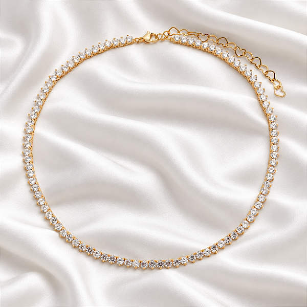 Colar Choker Riviera Zircônia Cristal Ouro Semijoia XL-220303