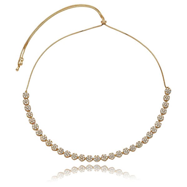 Colar gravatinha flores zircônia ouro semijoia JL-1904115