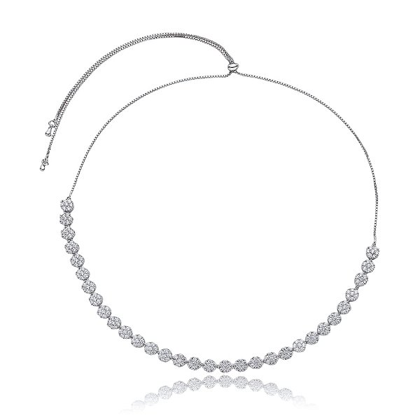 Colar gravatinha flores zircônia ródio semijoia JL-1904115