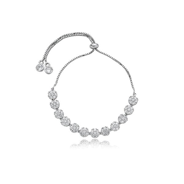 Pulseira gravatinha flores zircônia ródio semijoia SL-1904114