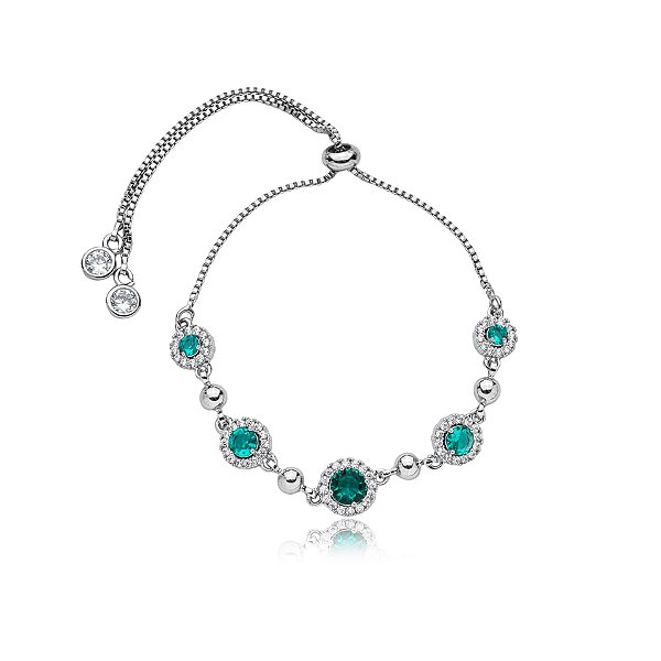 Pulseira gravatinha zircônia cristal verde ródio semijoia SL-220309