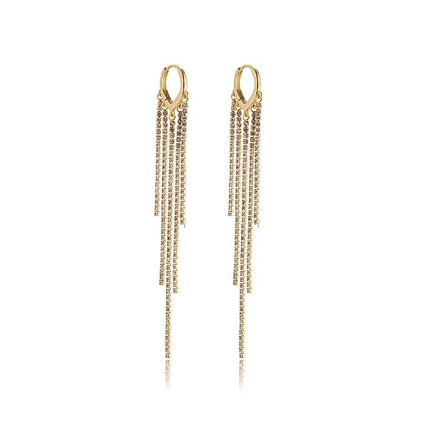 Brinco argolinha v franja cristal ouro semijoia E10065