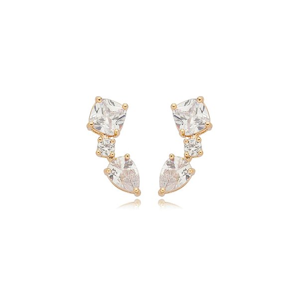 Brinco ear cuff zircônia cristais ouro semijoia E220314