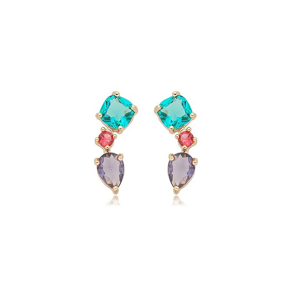 Brinco ear cuff zircônia colorida ouro semijoia E220314