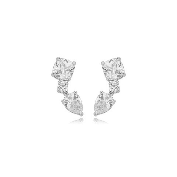 Brinco ear cuff zircônia cristais ródio semijoia E220314