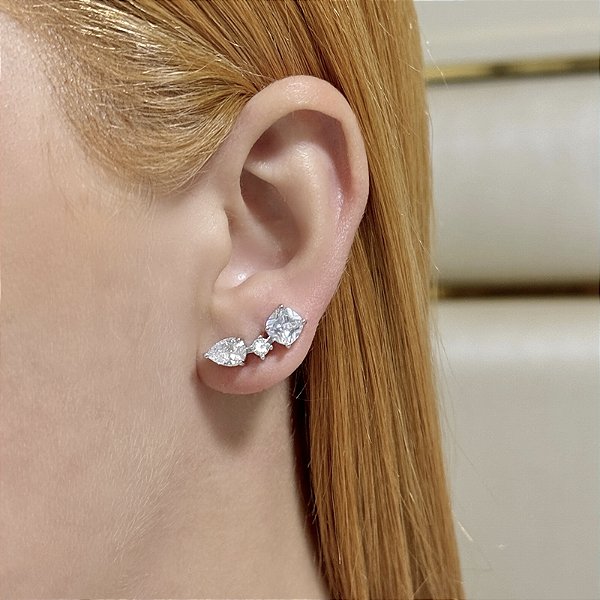 Brinco ear cuff zircônia cristais ródio semijoia E220314