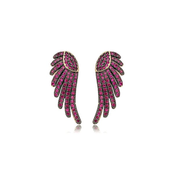 Brinco asas zircônia pink ouro semijoia E210814