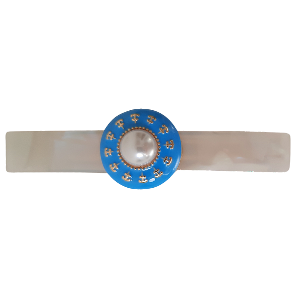 Presilha acetato madrepérola esmaltado azul com pérola