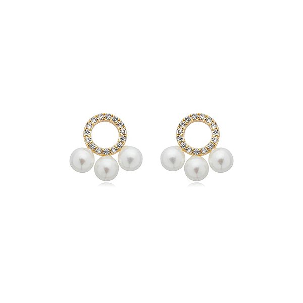 Brinco pérolas zircônia ouro semijoia 21a05023