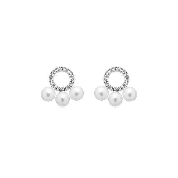 Brinco pérolas zircônia ródio semijoia 21a05023