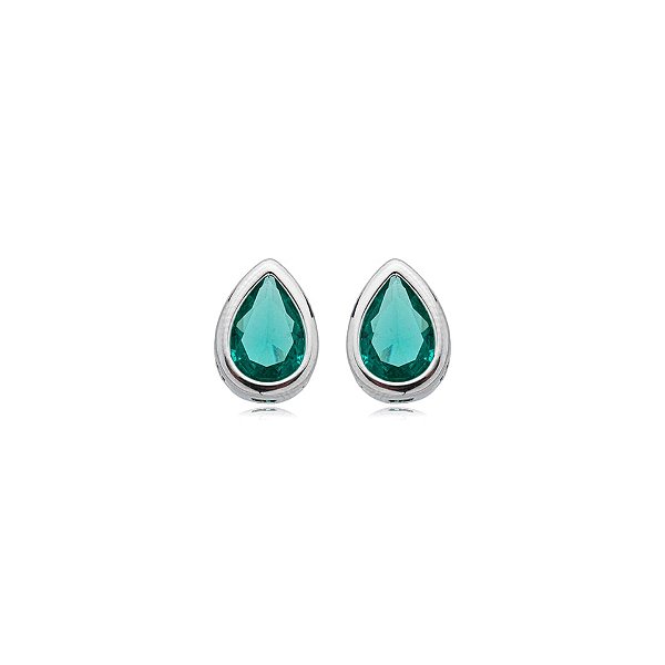 Brinco gota cristal verde turmalina ródio semijoia 16k11001