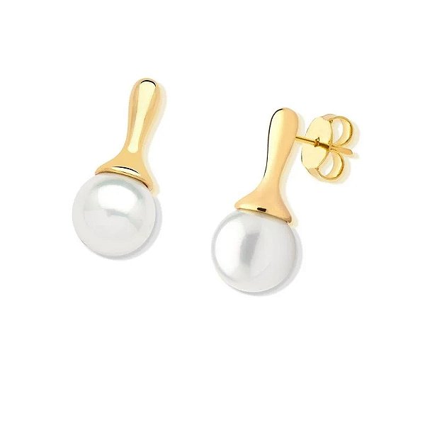 Brinco pérola shell ouro semijoia