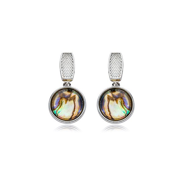 Brinco pedra natural abalone ródio semijoia