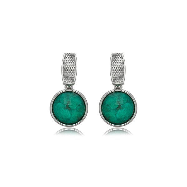 Brinco pedra natural esmeralda ródio semijoia