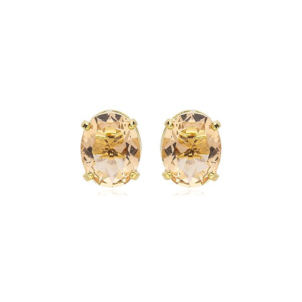 Brinco oval cristal bege ouro semijoia