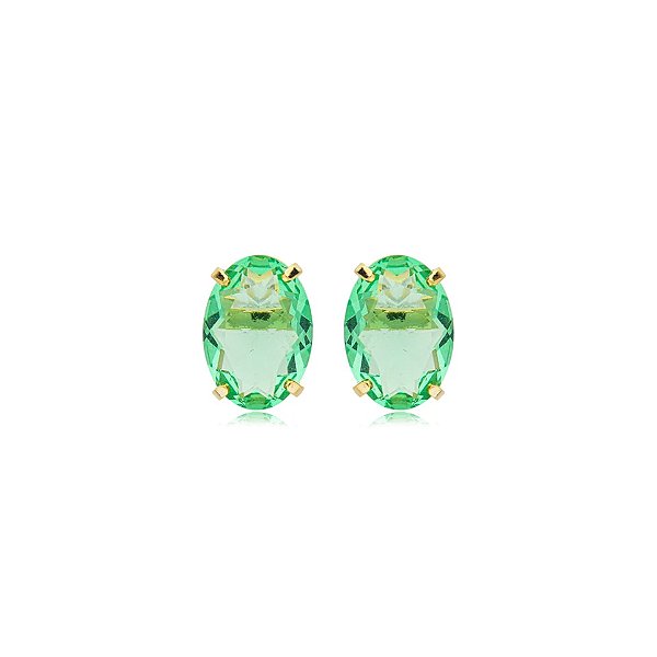 Brinco oval cristal verde ouro semijoia