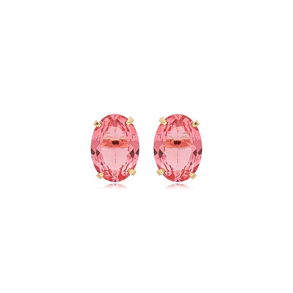 Brinco oval cristal rosa ouro semijoia