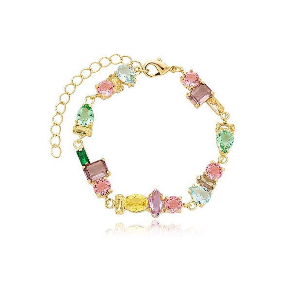 Pulseira cristais coloridos ouro semijoia