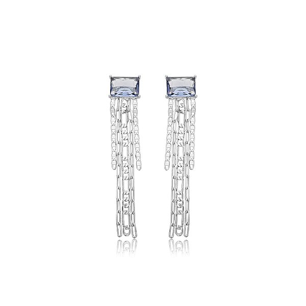 Brinco franja cristal lilás ródio semijoia