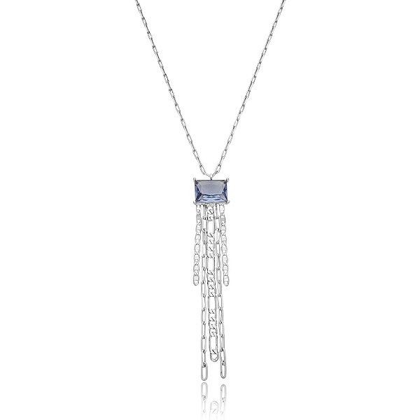 Colar corrente franja cristal lilás ródio semijoia