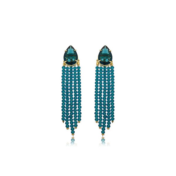 Brinco ear jacket gota cristal transformative teal ouro semijoia