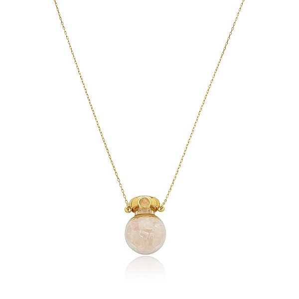 Colar pingente pedra natural quartzo rosa ouro semijoia