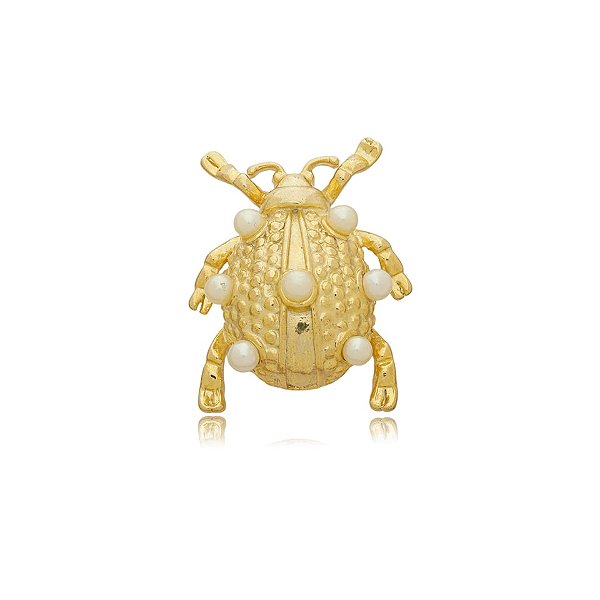 Broche pin besouro pérola ouro semijoia