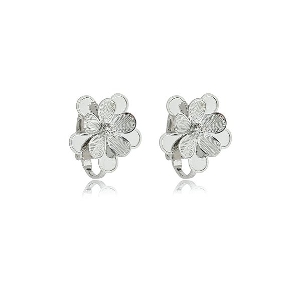 Brinco pressão flor ródio semijoia