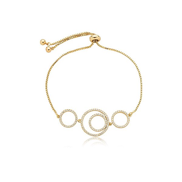 Pulseira gravatinha círculos zircônia ouro semijoia