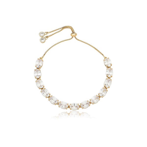 Pulseira gravatinha zircônia cristal oval ouro semijoia