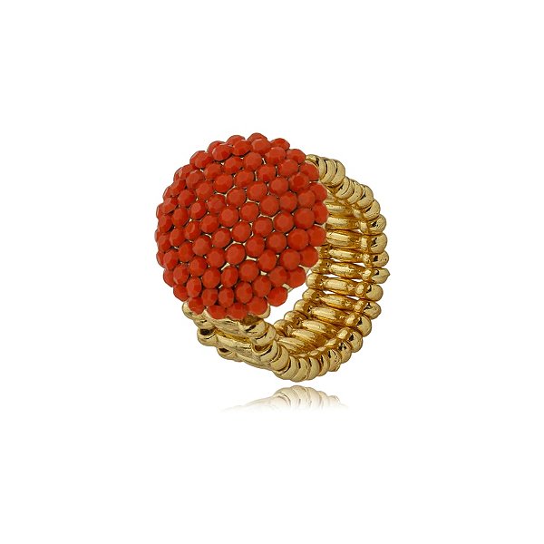 Anel ajustável Leticia Sarabia redondo cristal coral dourado