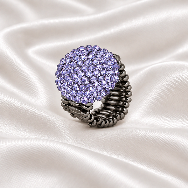 Anel Ajustável Leticia Sarabia com Cristais Lavanda Tanzanite