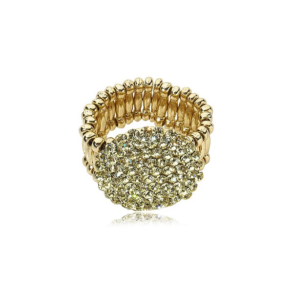Anel ajustável Leticia Sarabia redondo cristal amarelo jonquil dourado