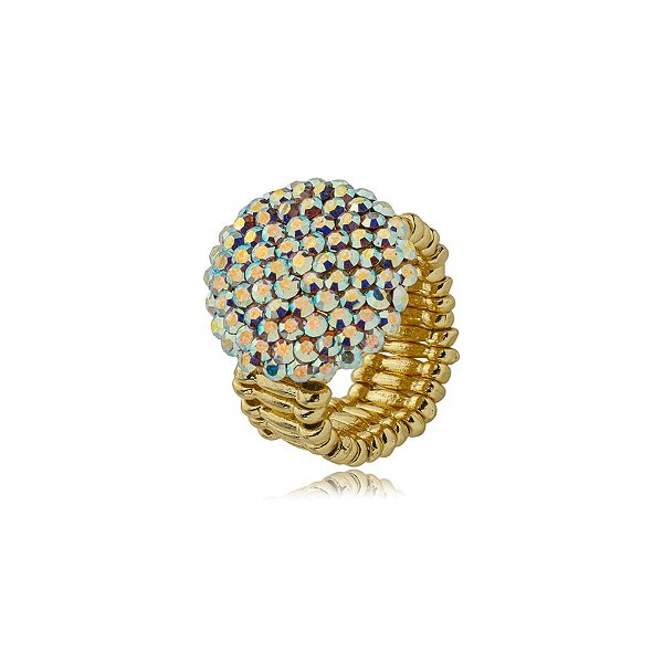 Anel ajustável Leticia Sarabia redondo cristal boreal dourado