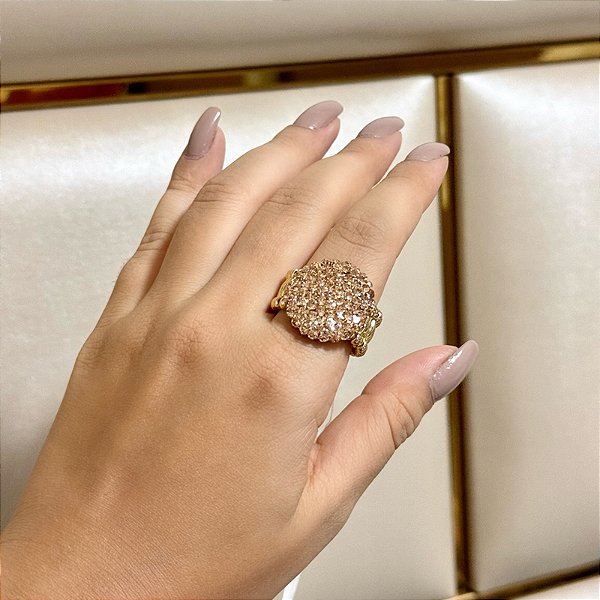 Anel ajustável Leticia Sarabia redondo cristal pêssego light peach dourado