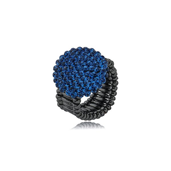 Anel ajustável Leticia Sarabia redondo cristal azul royal grafite