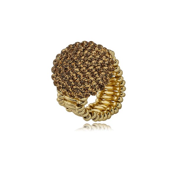 Anel ajustável Leticia Sarabia redondo cristal dourado claro gold honey