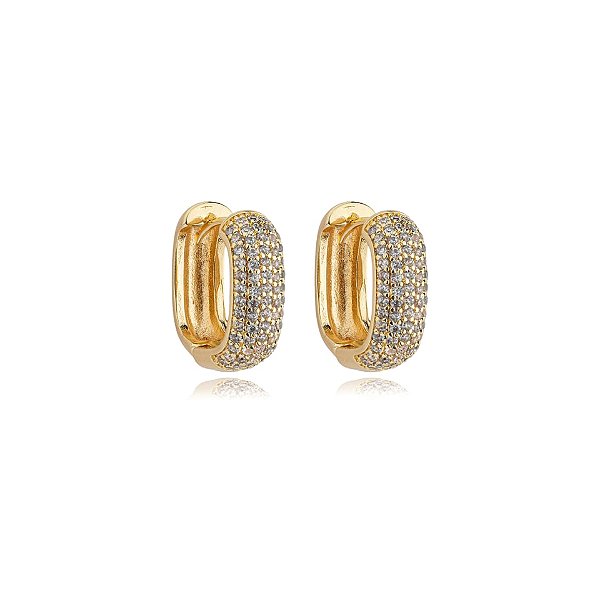 Brinco argolinha quadrada zircônia ouro semijoia 19k14011