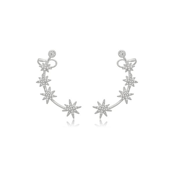 Brinco ear cuff estrelas zircônia ródio semijoia 22k06012