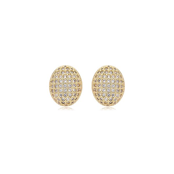 Brinco oval zircônia ouro semijoia