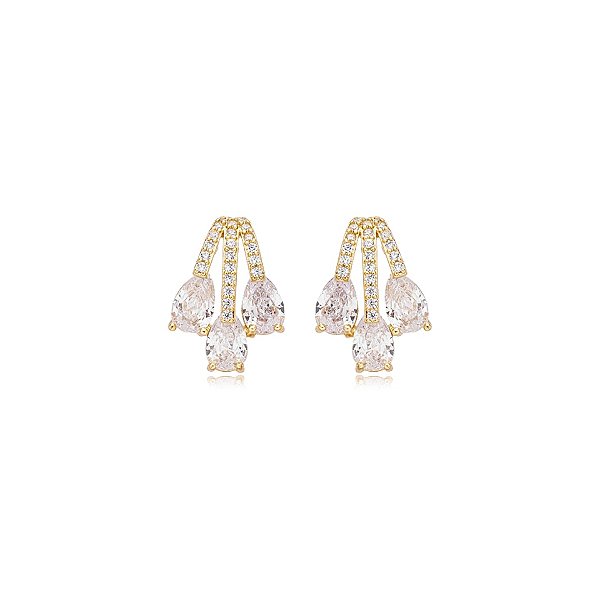 Brinco gotinhas zircônia cristal ouro semijoia